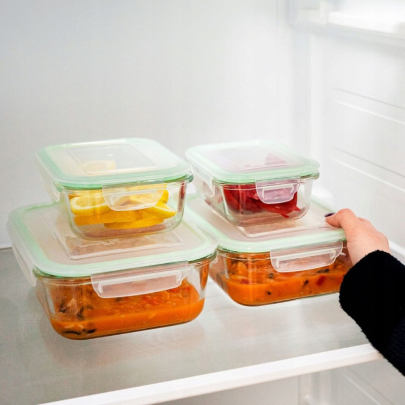 Pojemniki szklane prostokątne lunchbox Florina Frigo zestaw 4 sztuki żaroodporne hermetyczne  1040/640/370/150 ml
