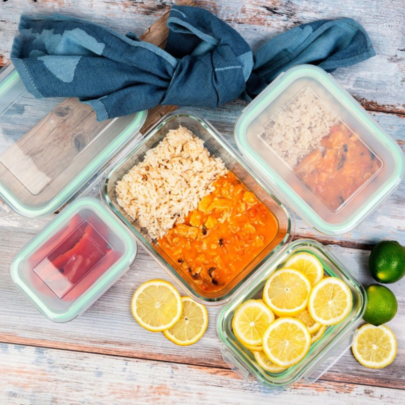 Pojemniki szklane prostokątne lunchbox Florina Frigo zestaw 4 sztuki żaroodporne hermetyczne  1040/640/370/150 ml