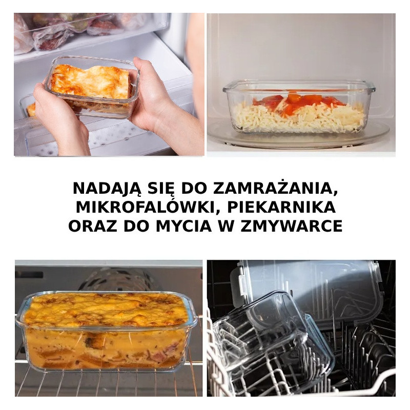 Pojemniki szklane prostokątne lunchbox Florina Frigo zestaw 4 sztuki żaroodporne hermetyczne  1040/640/370/150 ml