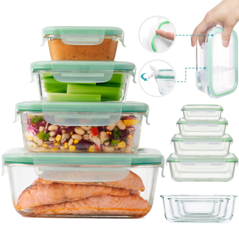 Pojemniki szklane prostokątne lunchbox Florina Frigo zestaw 4 sztuki żaroodporne hermetyczne  1040/640/370/150 ml