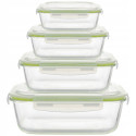 Pojemniki szklane prostokątne lunchbox Florina Frigo zestaw 4 sztuki żaroodporne hermetyczne  1040/640/370/150 ml