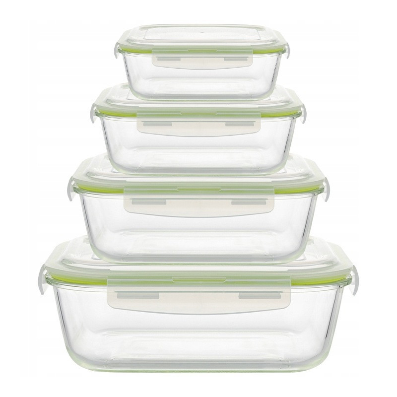 Pojemniki szklane prostokątne lunchbox Florina Frigo zestaw 4 sztuki żaroodporne hermetyczne  1040/640/370/150 ml
