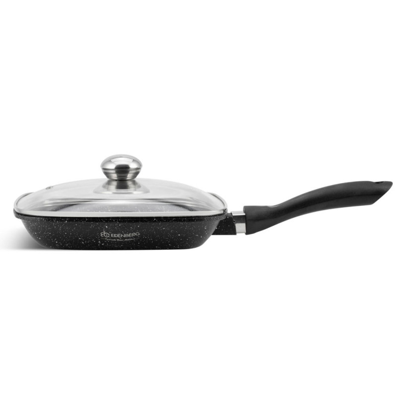 Patelnia grillowa z pokrywką 24 cm kwadratowa  powłoka czarny marmur Edenberg EB  8136 indukcja gaz