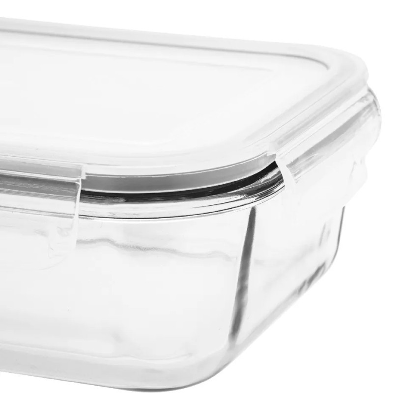 Pojemniki szklane 640 ml prostokątne lunchbox Altom Fresh zestaw 3 sztuki żaroodporne hermetyczne