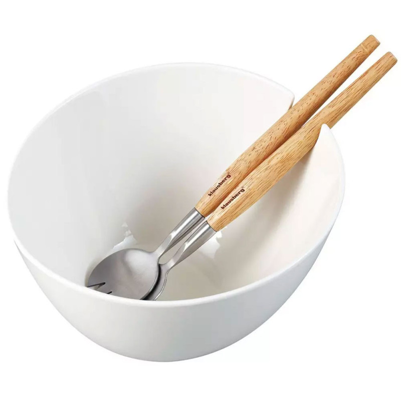 Misa do sałaty porcelanowa z zestawem stalowych łyżek z drewnianymi uchwytami Klausberg KB 7787