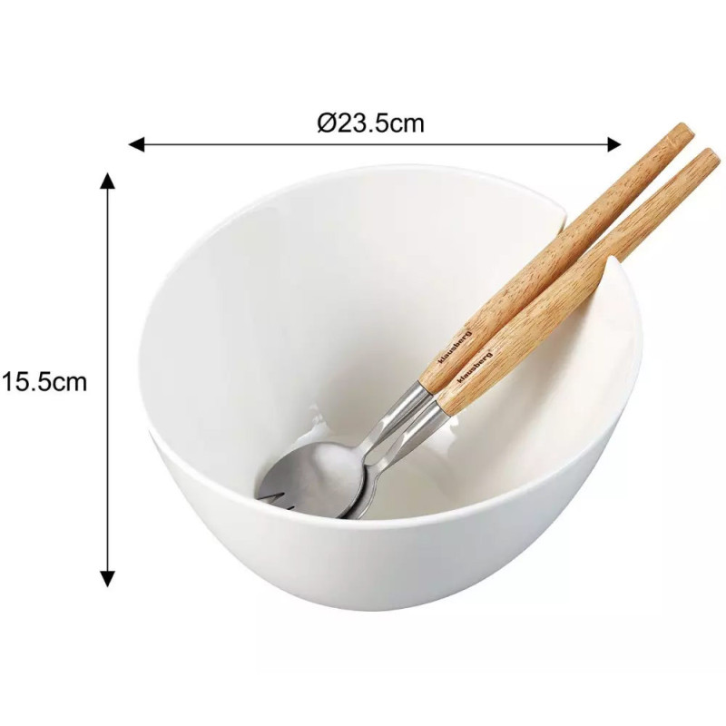 Misa do sałaty porcelanowa z zestawem stalowych łyżek z drewnianymi uchwytami Klausberg KB 7787