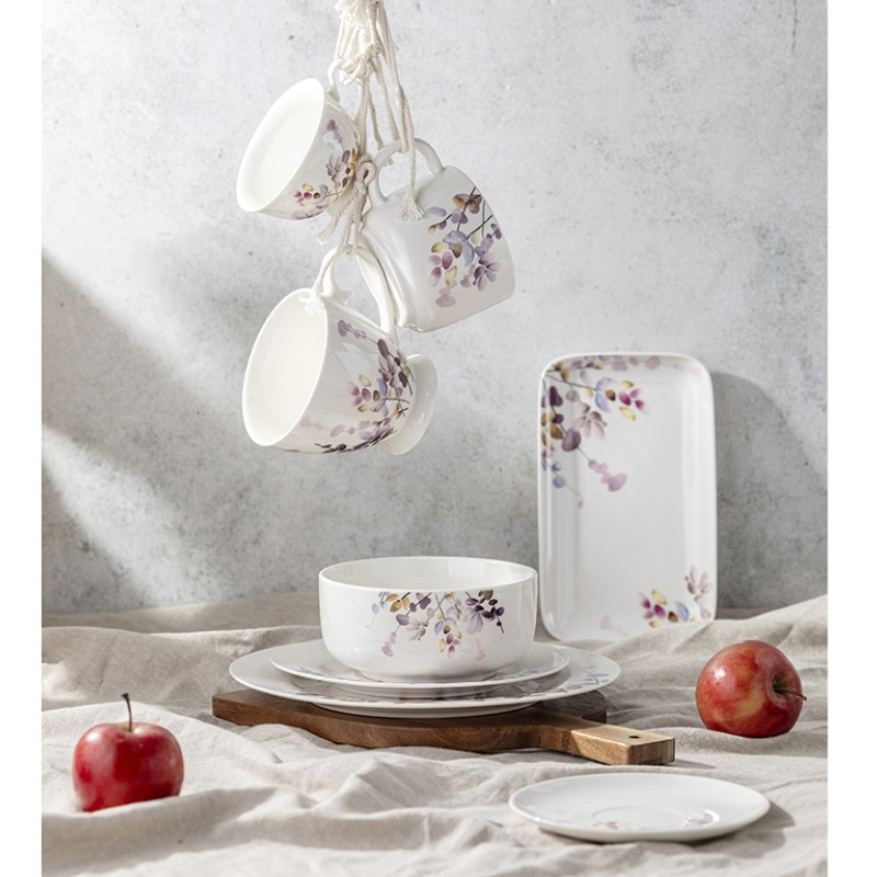 Serwis obiadowy porcelanowy Florina Japandi 18 elementów zestaw talerzy dla 6 osób piękny wzór kwiaty
