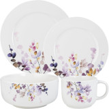 Serwis obiadowy porcelanowy Florina Japandi 24 elementy zestaw talerzy kubki dla 6 osób piękny wzór kwiaty