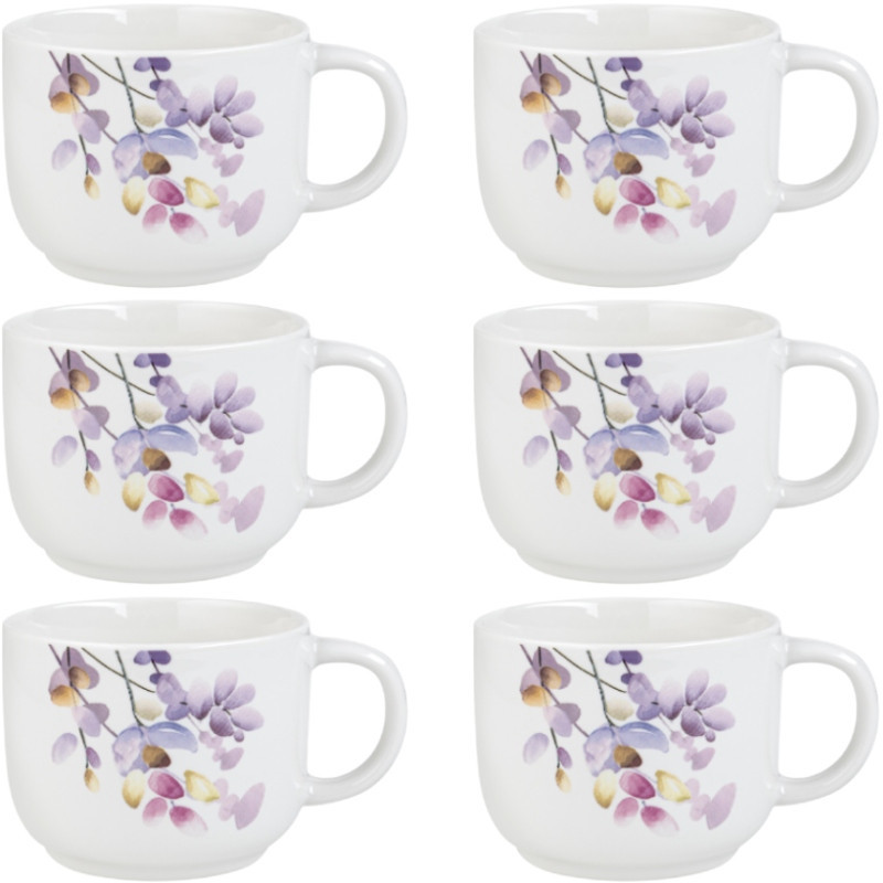 Serwis obiadowy porcelanowy Florina Japandi 24 elementy zestaw talerzy kubki dla 6 osób piękny wzór kwiaty