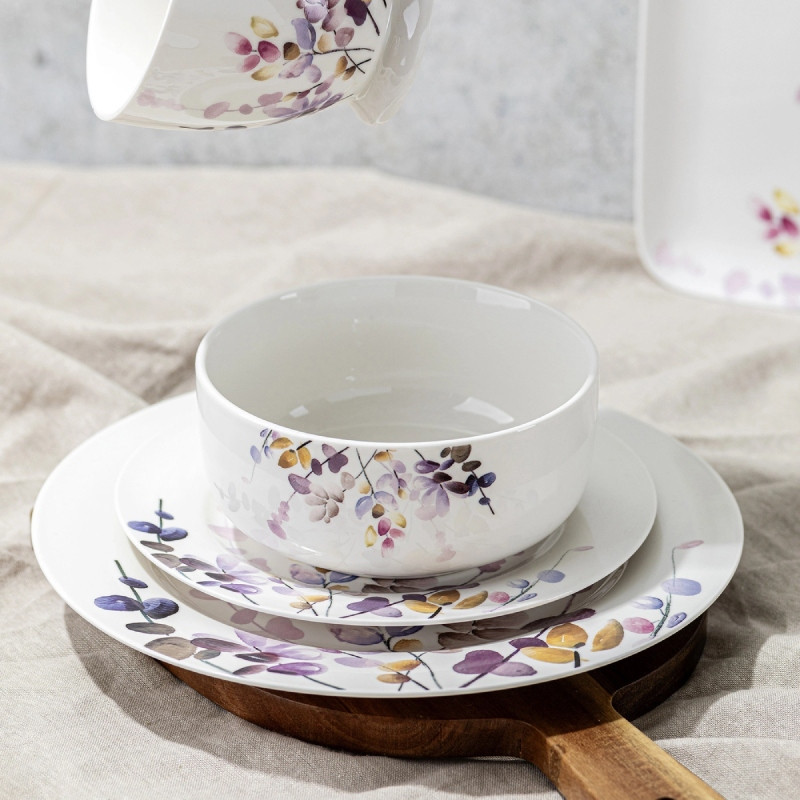 Serwis obiadowy porcelanowy Florina Japandi 30 elementów zestaw talerzy filiżanki dla 6 osób piękny wzór kwiaty