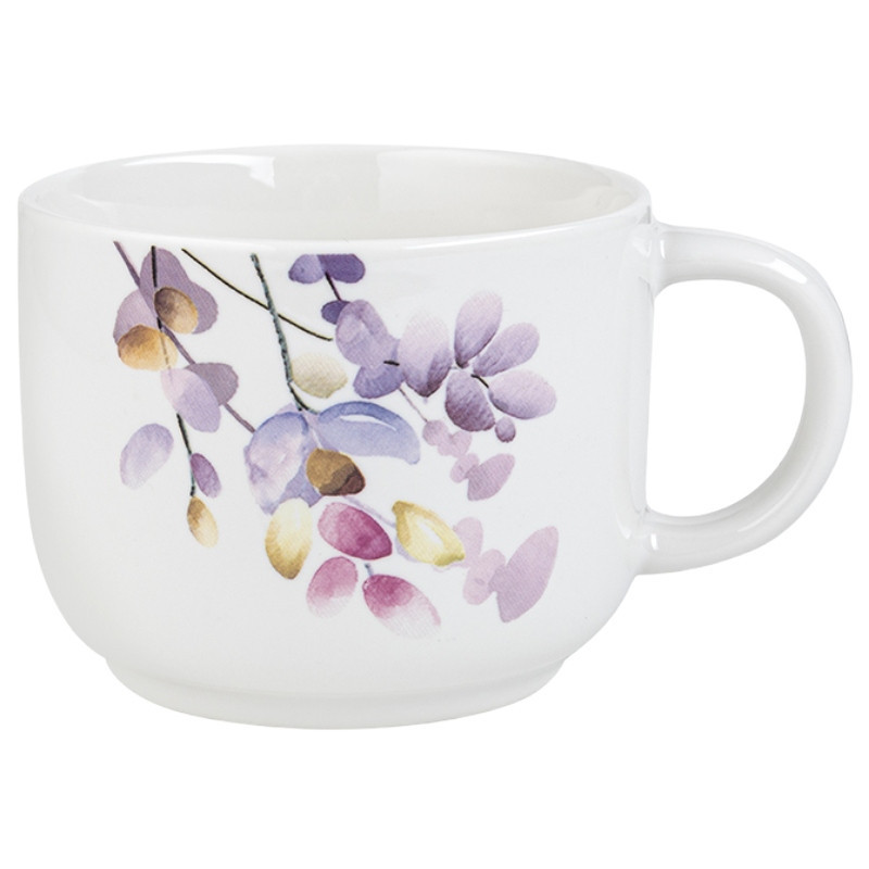 Komplet 6 kubków porcelanowych Florina Japandi 370 ml zestaw białe wzór kwiaty