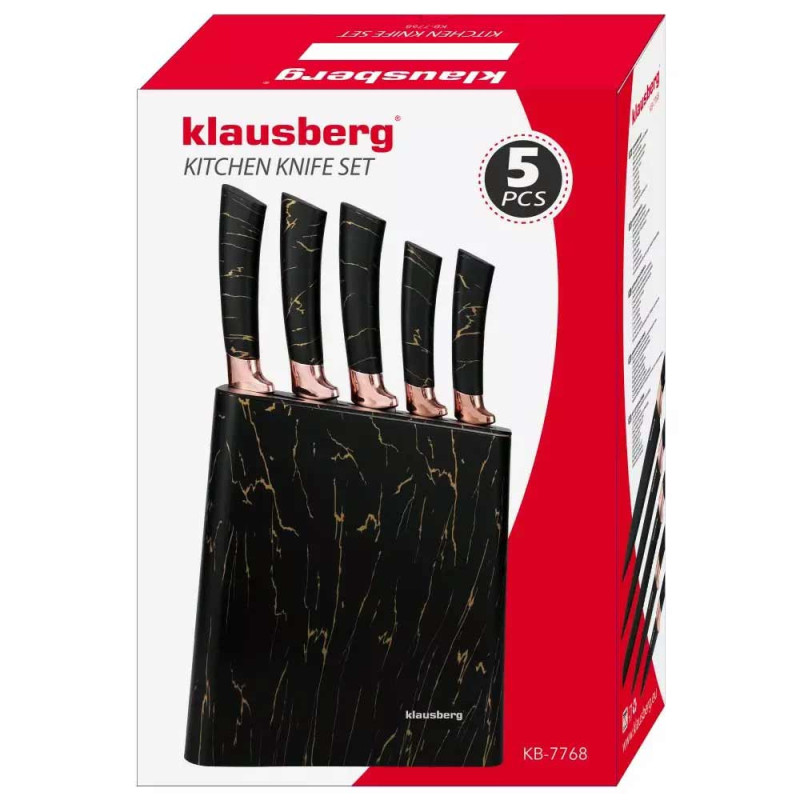 Zestaw noży kuchennych w bloku czarny marmur komplet 6 elementowy Klausberg KB 7768