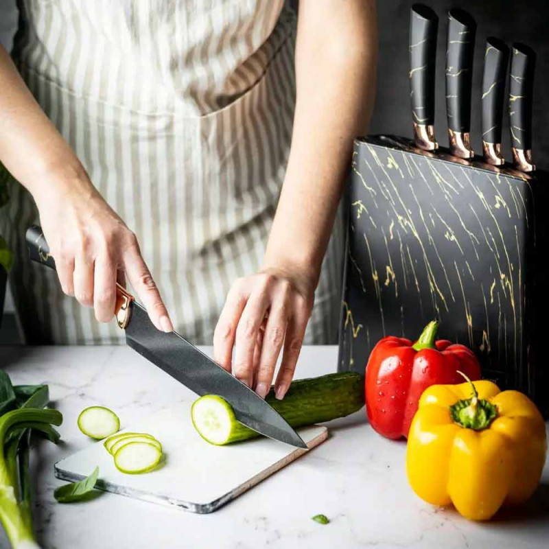 Zestaw noży kuchennych w bloku czarny marmur komplet 6 elementowy Klausberg KB 7768