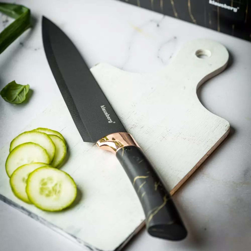 Zestaw noży kuchennych w bloku czarny marmur komplet 6 elementowy Klausberg KB 7768
