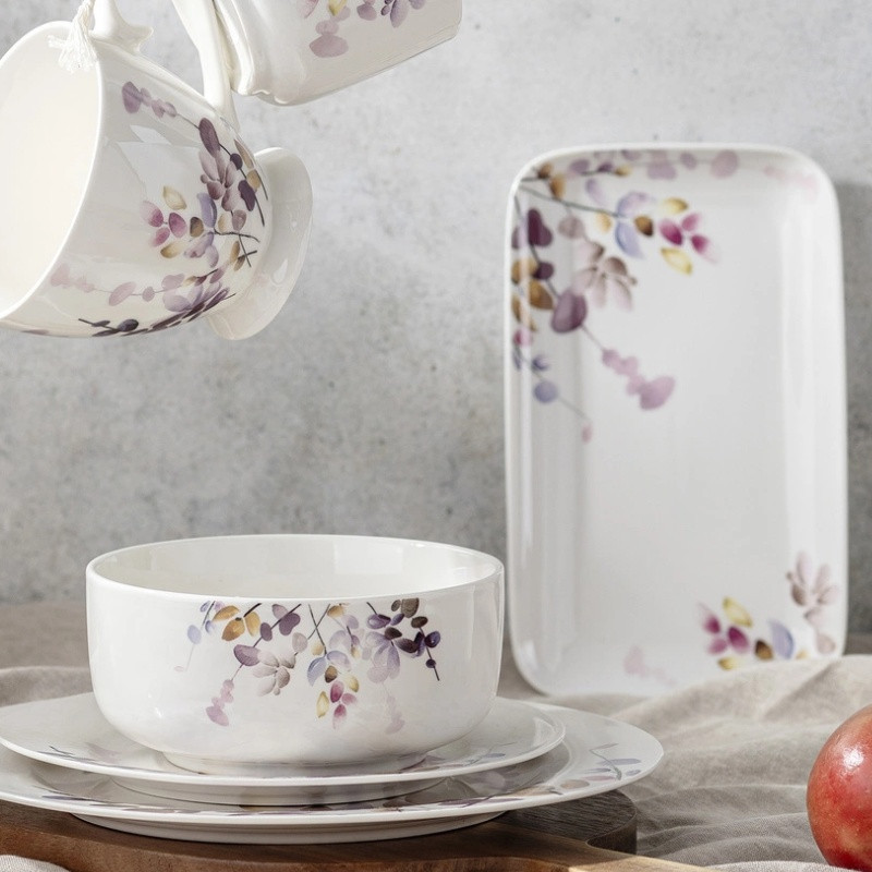 Półmisek porcelanowy prostokątny Florina Japandi biały wzór kwiaty