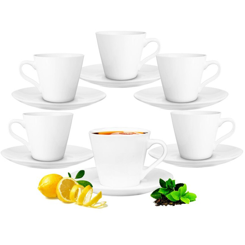 Serwis kawowy porcelana biały na 6 osób Glasmark Maja zestaw 6 filiżanek 230 ml ze spodkami