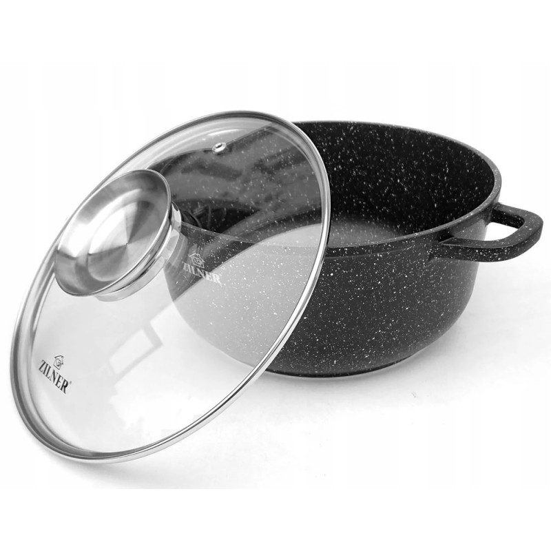 Garnki marmurowe czarne 16/20/24/28 cm zestaw 8 elementowy  Zilner ZL 8900 indukcja gaz