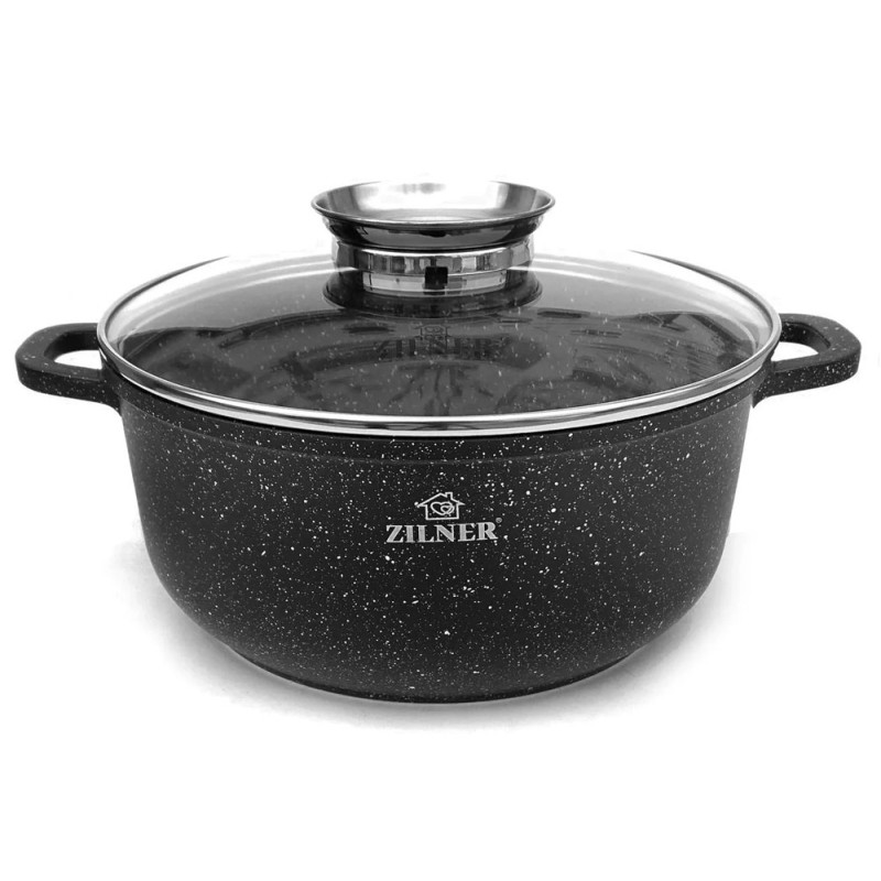 Garnki marmurowe czarne 16/20/24/28 cm zestaw 8 elementowy  Zilner ZL 8900 indukcja gaz