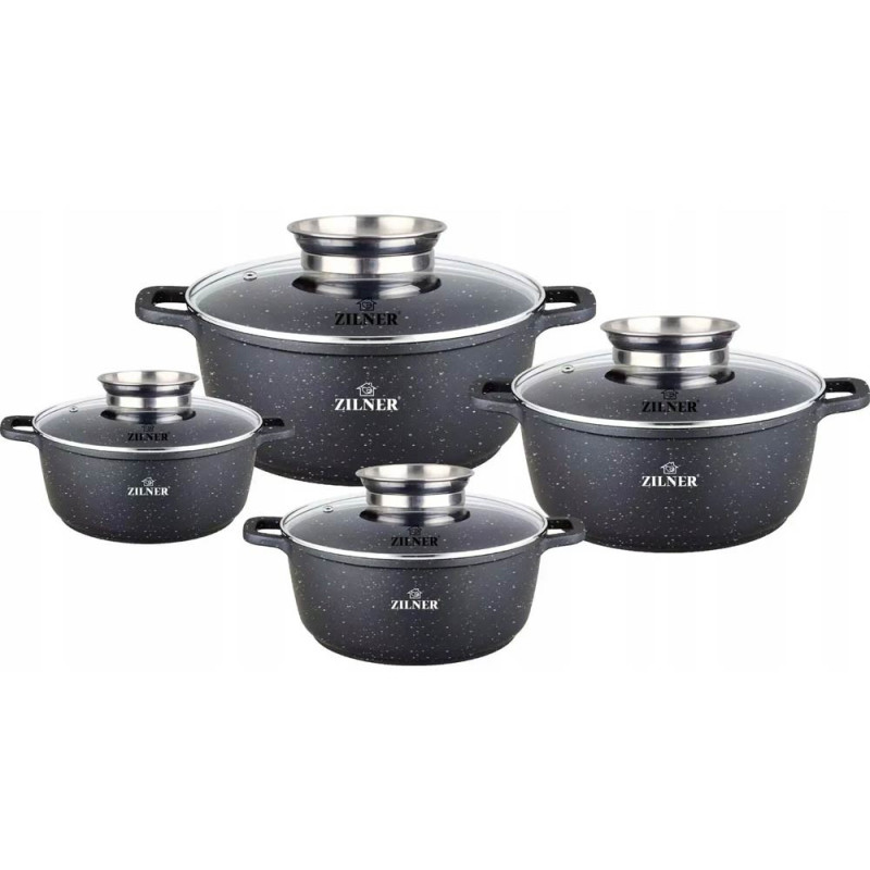 Garnki marmurowe czarne 16/20/24/28 cm zestaw 8 elementowy  Zilner ZL 8900 indukcja gaz