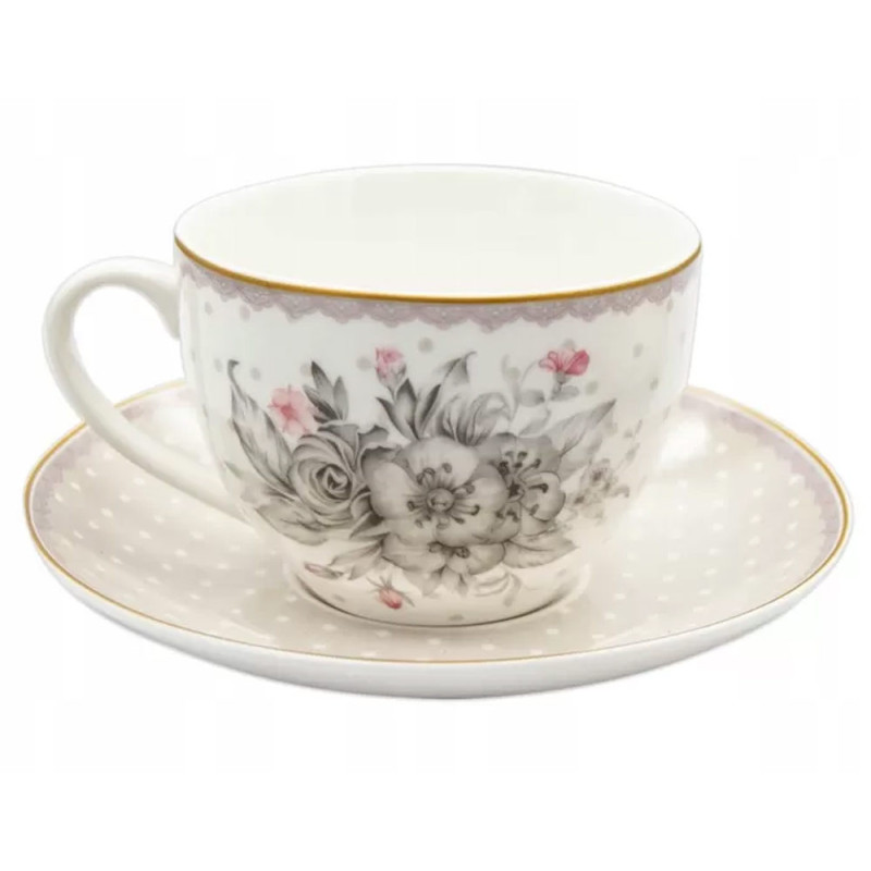 Serwis kawowy dla 6 osób Bella Fiore porcelana zestaw filiżanek ze spodkami 6+6 Tragar 40564