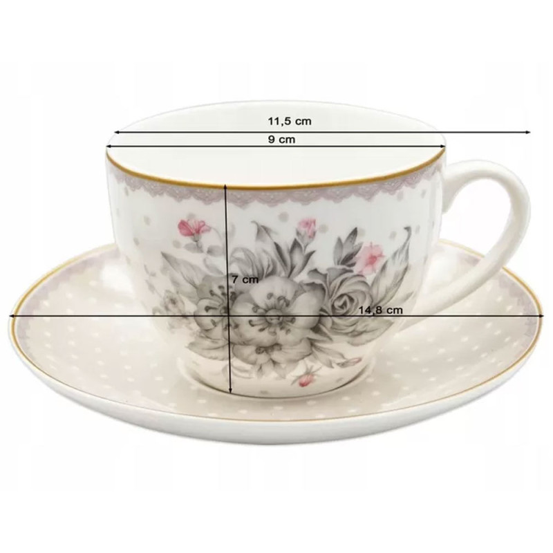 Serwis kawowy dla 6 osób Bella Fiore porcelana zestaw filiżanek ze spodkami 6+6 Tragar 40564