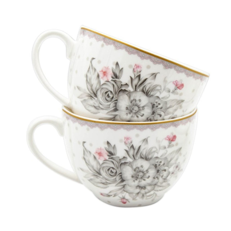 Serwis kawowy dla 2 osób Bella Fiore porcelana zestaw filiżanek ze spodkami Tragar 38974