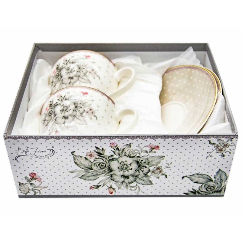 Serwis kawowy dla 2 osób Bella Fiore porcelana zestaw filiżanek ze spodkami Tragar 38974