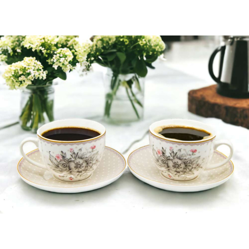 Serwis kawowy dla 2 osób Bella Fiore porcelana zestaw filiżanek ze spodkami Tragar 38974