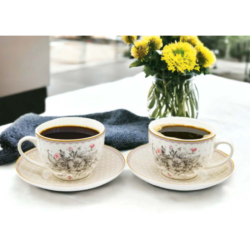 Serwis kawowy dla 2 osób Bella Fiore porcelana zestaw filiżanek ze spodkami Tragar 38974