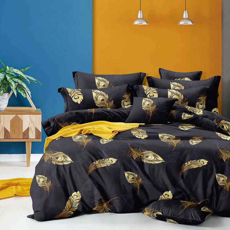 Pościel 160x200 bawełna satynowa dwustronna Cotton World gruba 3 części AML 1694 piórka