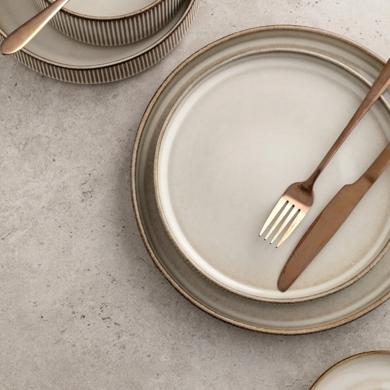 Serwis obiadowy porcelanowy Florina Evia 24 elementy z kubkiem zestaw talerzy dla 6 osób retro
