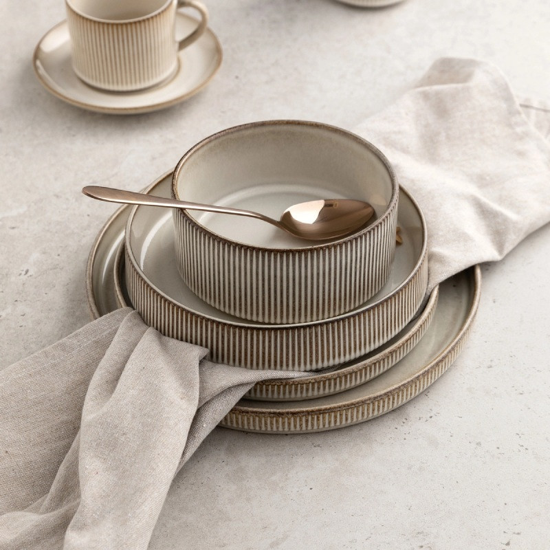 Serwis obiadowy porcelanowy Florina Evia 24 elementy z kubkiem zestaw talerzy dla 6 osób retro