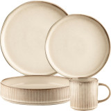 Serwis obiadowy porcelanowy Florina Evia 24 elementy z kubkiem zestaw talerzy dla 6 osób retro