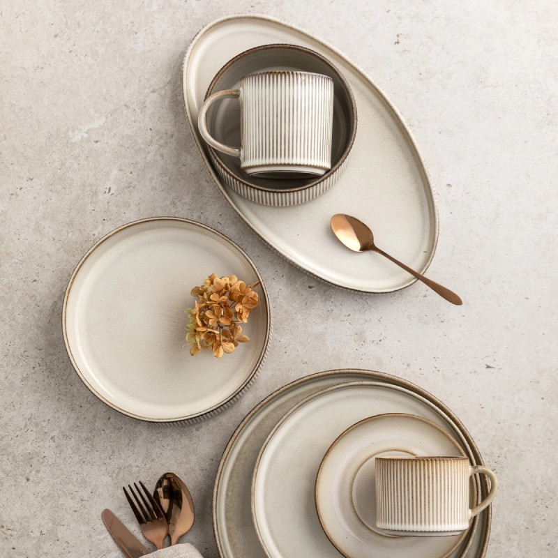 Serwis obiadowy porcelanowy Florina Evia 24 elementy z salaterkami zestaw talerzy dla 6 osób retro
