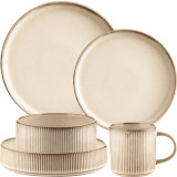 Serwis obiadowy porcelanowy Florina Evia 30 elementów z salaterkami i kubkami zestaw talerzy dla 6 osób retro