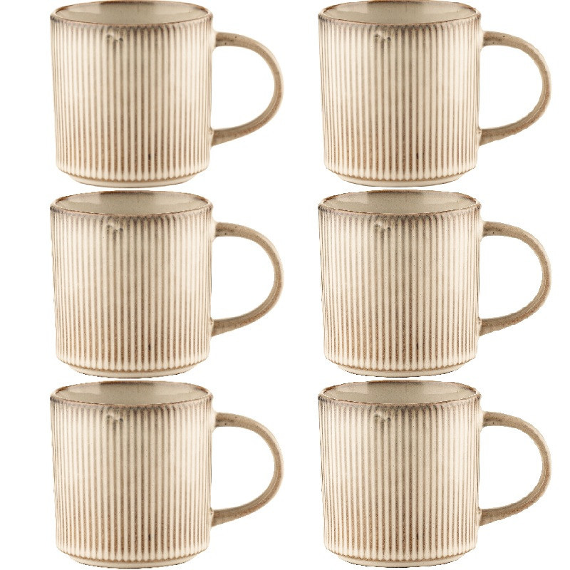 Komplet 6 kubków porcelanowych Florina Evia 330 ml do kawy herbaty zestaw kremowe retro