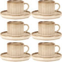Komplet 6 filiżanek ze spodkami porcelanowych Florina Evia 250 ml do kawy herbaty zestaw kremowe retro