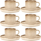 Komplet 6 filiżanek ze spodkami porcelanowych Florina Evia 250 ml do kawy herbaty zestaw kremowe retro