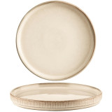 Talerz obiadowy porcelanowy Florina Evia kremowy prążkowany retro