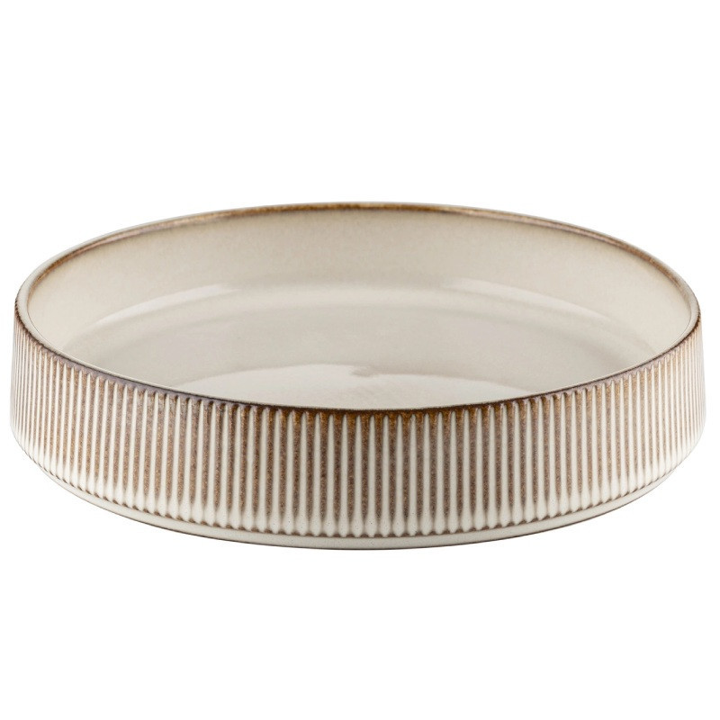Talerz głęboki do zupy porcelanowy Florina Evia kremowy prążkowany retro