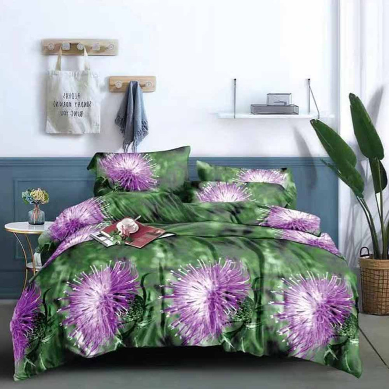 Pościel 160x200 bawełna satynowa dwustronna Fashion Home 3 części FBA 05 łąka