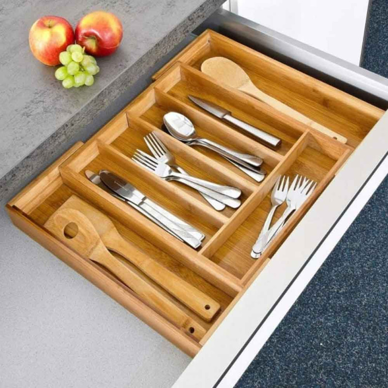 Wkład do szuflady na sztućce przybory kuchenne rozsuwany drewniany 26(44)x40x6 Brunbeste BR 2687