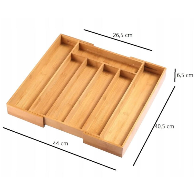 Wkład do szuflady na sztućce przybory kuchenne rozsuwany drewniany 26(44)x40x6 Brunbeste BR 2687