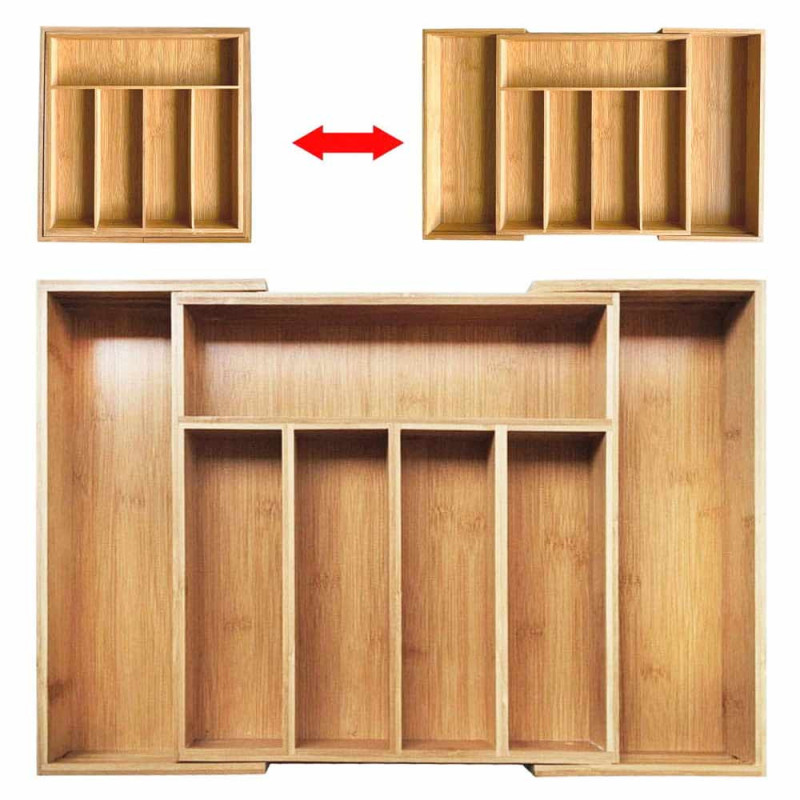 Wkład do szuflady na sztućce przybory kuchenne rozsuwany drewniany 26(44)x40x6 Brunbeste BR 2687