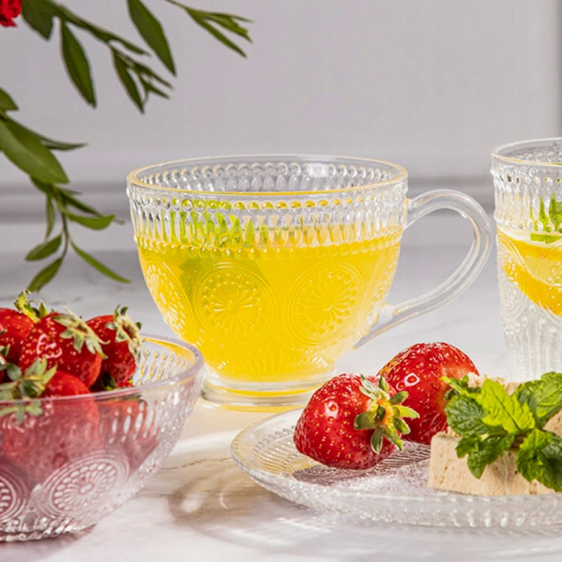 Filiżanki szklane 430 ml duże do kawy herbaty Altom Daisy zestaw 6 sztuk