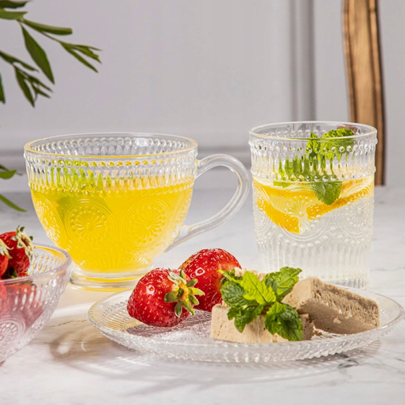 Filiżanki szklane 430 ml duże do kawy herbaty Altom Daisy zestaw 6 sztuk