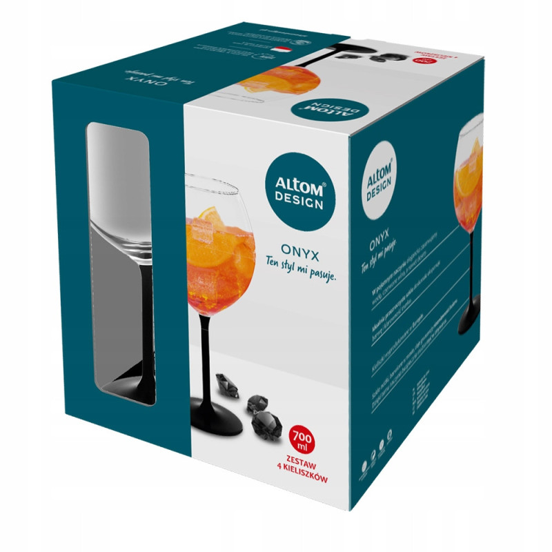 Kieliszki do wina 700 ml duże Altom Onyx komplet 4 sztuk z czarną nóżką