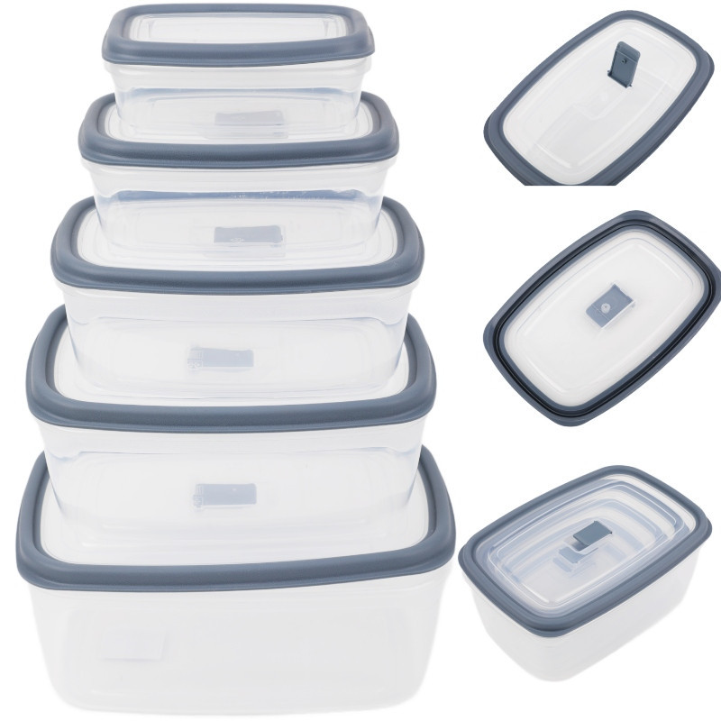 Pojemniki prostokątne lunchbox MG Home Misto zestaw 5 sztuk hermetyczne  2700/1800/1150/650/340 ml szare