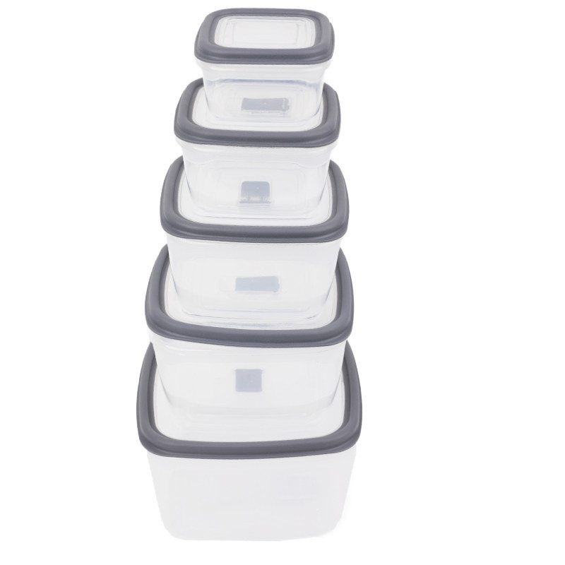 Pojemniki kwadratowe lunchbox MG Home Misto zestaw 5 sztuk hermetyczne  2700/1800/1150/650/340 ml szare