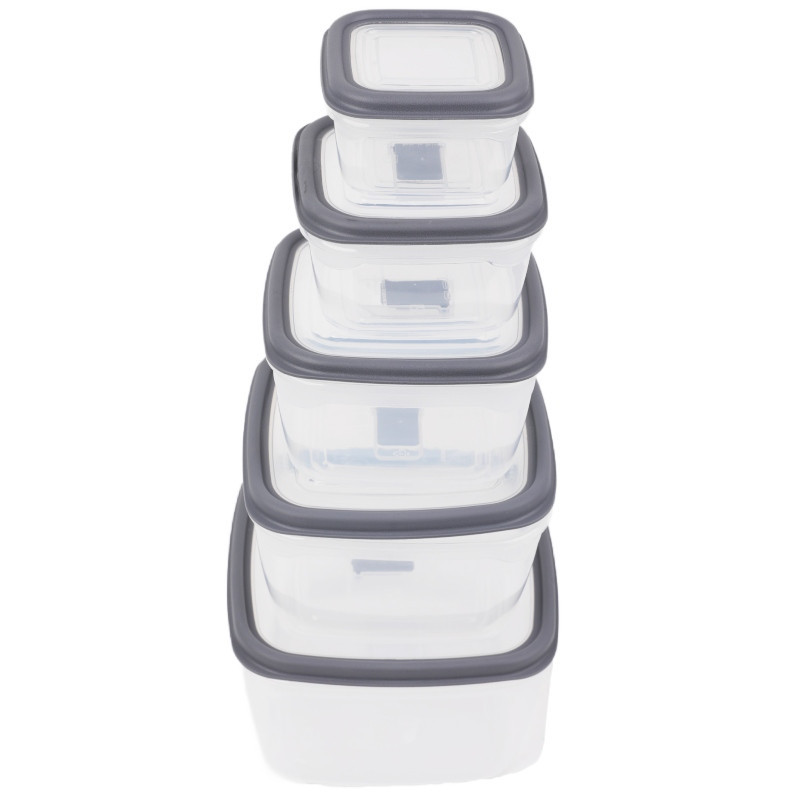 Pojemniki kwadratowe lunchbox MG Home Misto zestaw 5 sztuk hermetyczne  2700/1800/1150/650/340 ml szare
